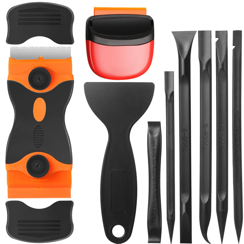 Tallew 9 Pcs Plastic Scraper Tool Sticker Scraper Tool Plastic Razor Blade Scraper Plastic Pick Plastic Scraper Non Scratch Tool Putty Knife for Window Floor Label Removal Paint Cleaning(Black) Black