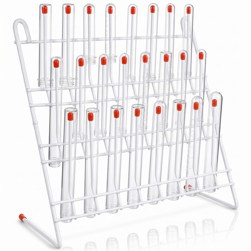 Balacoo Lab Drying Rack 24 Pegs, Sturdy Iron Frame Bottle Drying Rack with Non-Slip Red Top for Lab Glassware, Laboratory Countertop Beaker and Tube Drying Holder, Holds Up to 24 Pieces