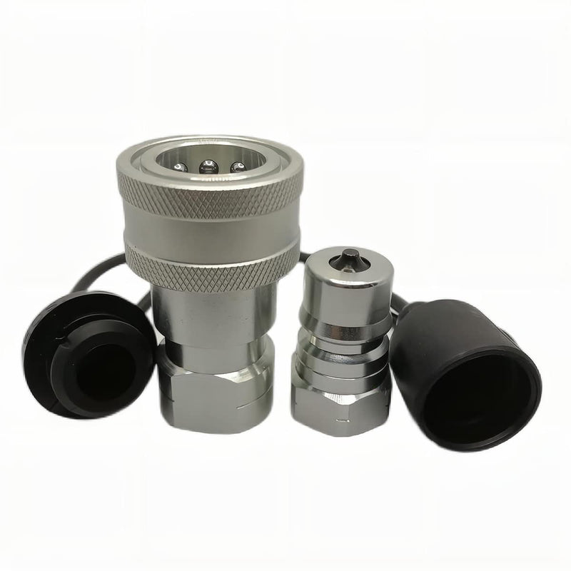 1/4" NPT ISO7241-B Hydraulic Quick Connect & Disconnect Coupler, Quick Release Coupling Set w/Dust Caps H2-63/62 1Set-IOS 7241-B 1/4 NPT