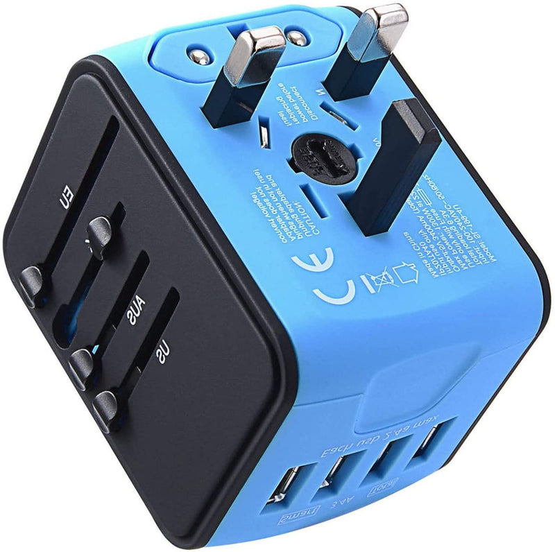 International Travel Adapter Universal Power Adapter Worldwide All in One 4 USB Perfect for European US, EU, UK, AU 160 Countries (Blue) Blue-N - NewNest Australia