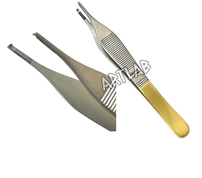 Premium German Stainless Tungsten Carbide TIP ADSON Forceps Tissue 1X2 Teeth ADSON Brown Forceps ADSON Dressing Forceps 4.75" Veterinary Instruments (ADSON FORCEP 1X2 Teeth) ADSON FORCEP 1X2 TEETH
