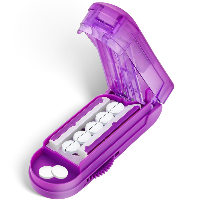 DUBSTAR Pill Cutter Splitter for Small and Tiny Pills, Multiple Pill Cutters for Small or Large Pills, Adjustable Pill Splitter with Centering Device and Blade Guard for Multi Tablets (Purple) Purple