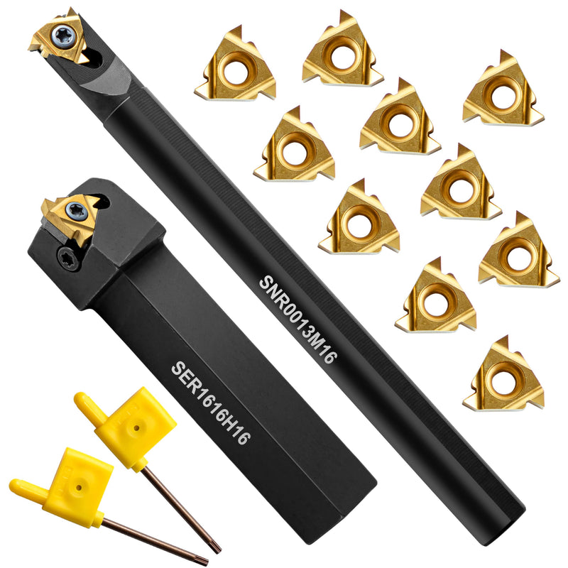 Metal Lathe Cutting Tools - 1/2" and 5/8" Threading Tool Holder Boring Bars with 10pcs Indexable Carbide Inserts 16IR 16ER for Turning Threading Boring Lathe Cutting 1/2" 5/8" Turning Holder + 10PCS Carbide Inserts