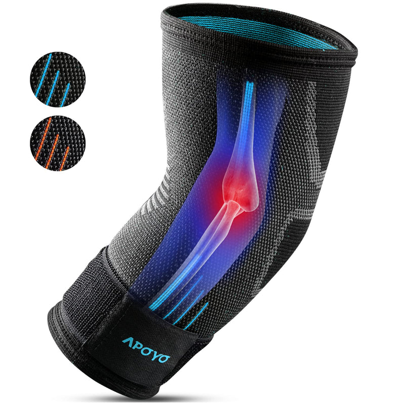 APOYO Elbow Brace for Tendonitis and Tennis Elbow, Compression Sleeve for Arthritis, Workouts, Reduce Joint Pain During Fitness Activity (Large) Large Blue