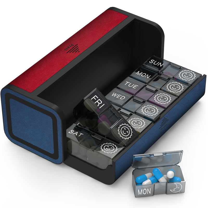 Pill Organizer 2 Times a Day, Am Pm Twice Daily Pill Case, Detachable Large Travel Pill Box 7 Day, Weekly Pill Container for Vitamin Medicine Supplement Fish Oil (Red and Blue) Red and Blue