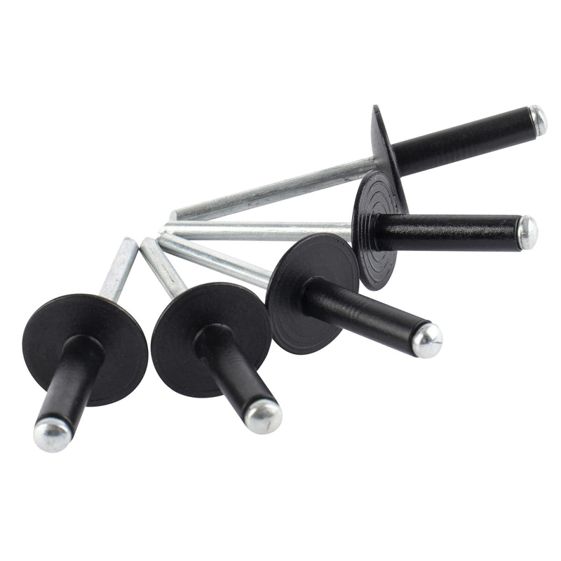 ISPINNER 100pcs 3/16" x 1" Large Flange Aluminum Blind Rivets, Pop Rivets Grip Grange 18-20mm (Black) 3/16" x 1" Black