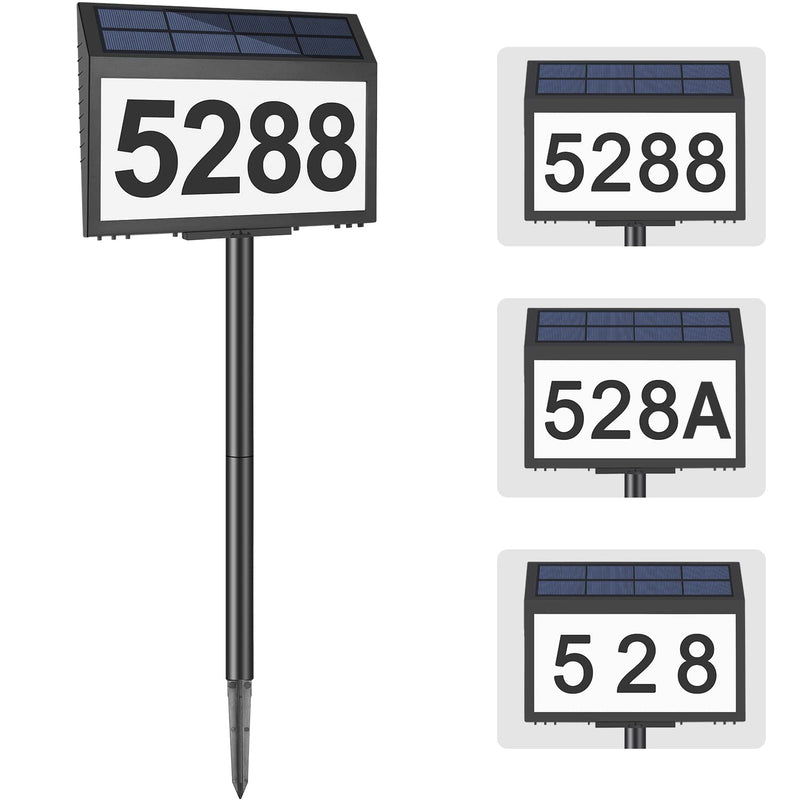 Solar House Numbers for Outside Light up, LED Illuminated Home Number Address Sign Plaque Waterproof for Yard, Wall-Mounted or Floor-Plugged- Black