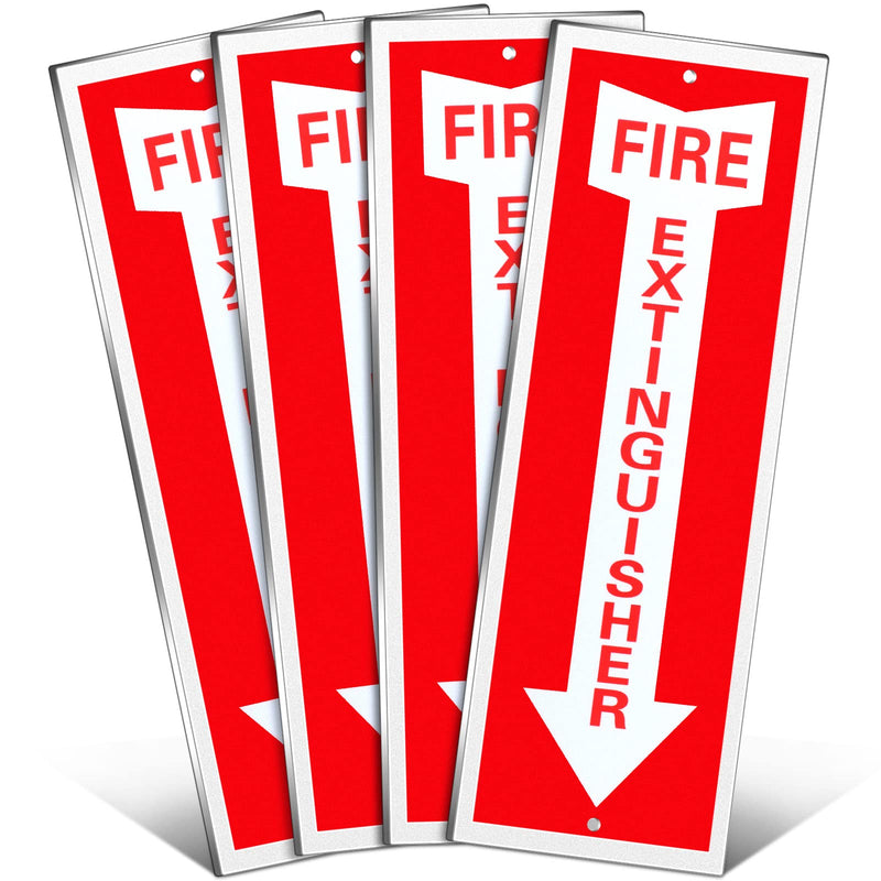 4 Pack Fire Extinguisher Sign Fire Sign Rust Free Aluminum Reflective Signs 4 x12 Inch Laminated for Ultimate UV, Weather, Scratch, Water and Fade Resistance, Indoor Outdoor (Regular Style) Regular Style