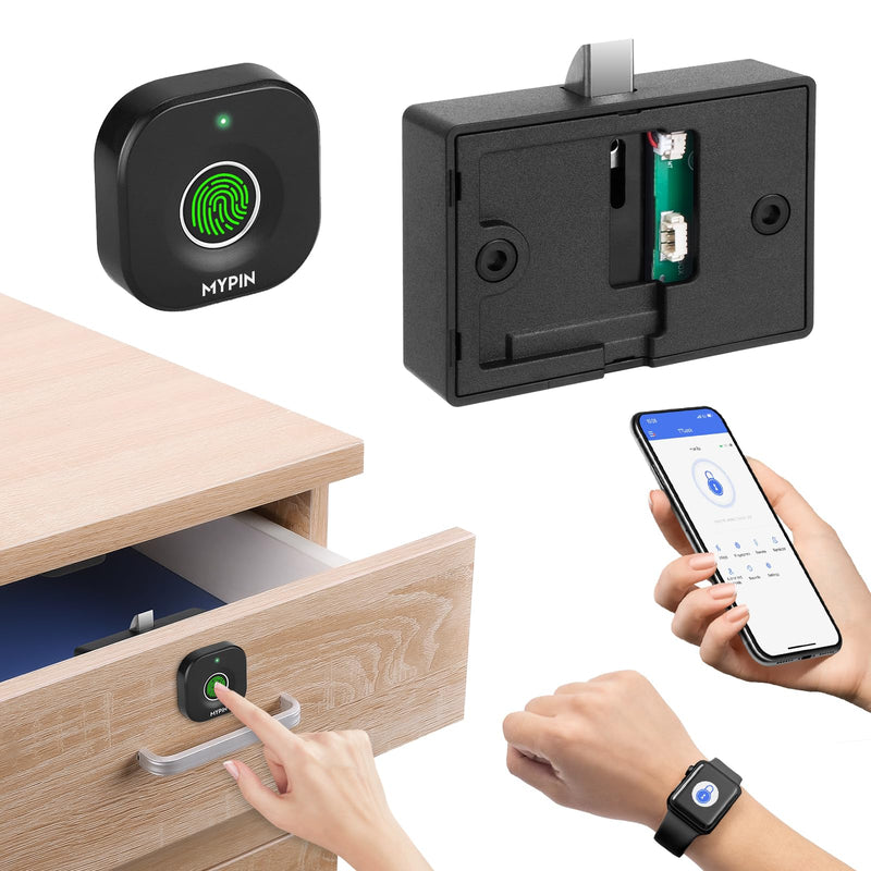 Bluetooth Fingerprint Cabinet Lock With Phone/Watch App Unlock, Smart Biometric Keyless Hidden File Drawer Wardrobe Lock, Child Safety Electric DIY Wooden Furniture Plastic