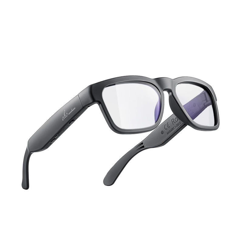 OhO sunshine Bluetooth Glasses: Voice Control and Open Ear Style Smart Glasses to Listen Music & Calls, UV400 Protection Lens Black Blue Light Photochromic