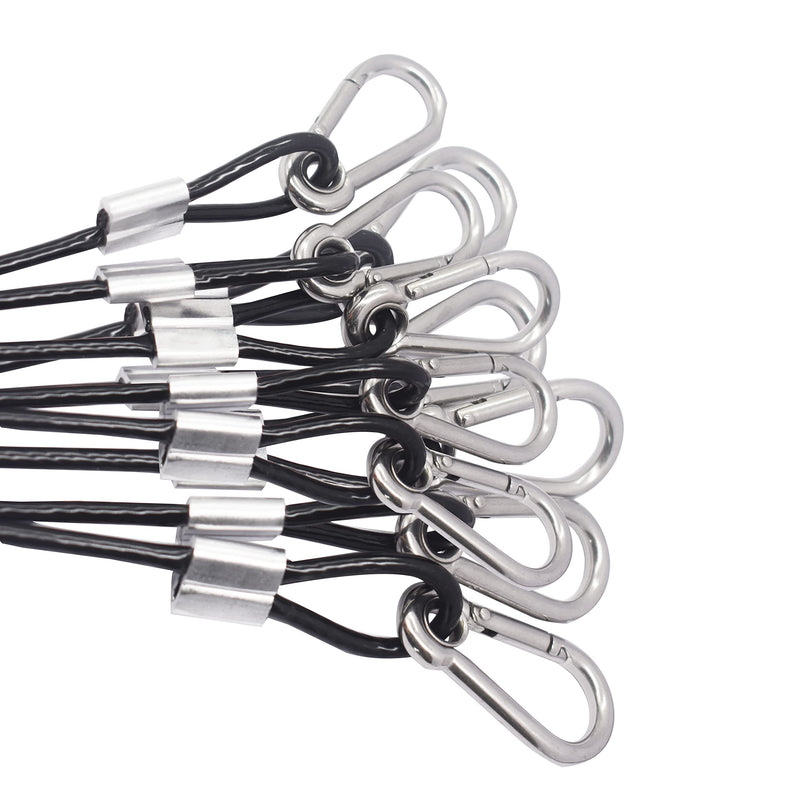 10 pcs 1FT (30cm) Vinyl Cover Coated Stainless Steel Wire Cable with Loops and Carabiner Hook Short Security Rope Lanyard Tether Lock, 4mm Thickness Black 12"/30cm 10pcs_Black