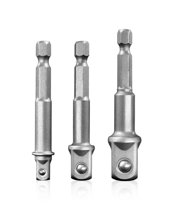 BOEN Impact Grade Socket Adapter Set, 3-PCS Drill Bit Adapter with Bit Holder, Sizes 1/4", 3/8", 1/2", 1/4-Inch SAE Hex Shank, Cr-V, for Cordless Drill & Screwdriver, Power Drill & Driver 3PCS SAE
