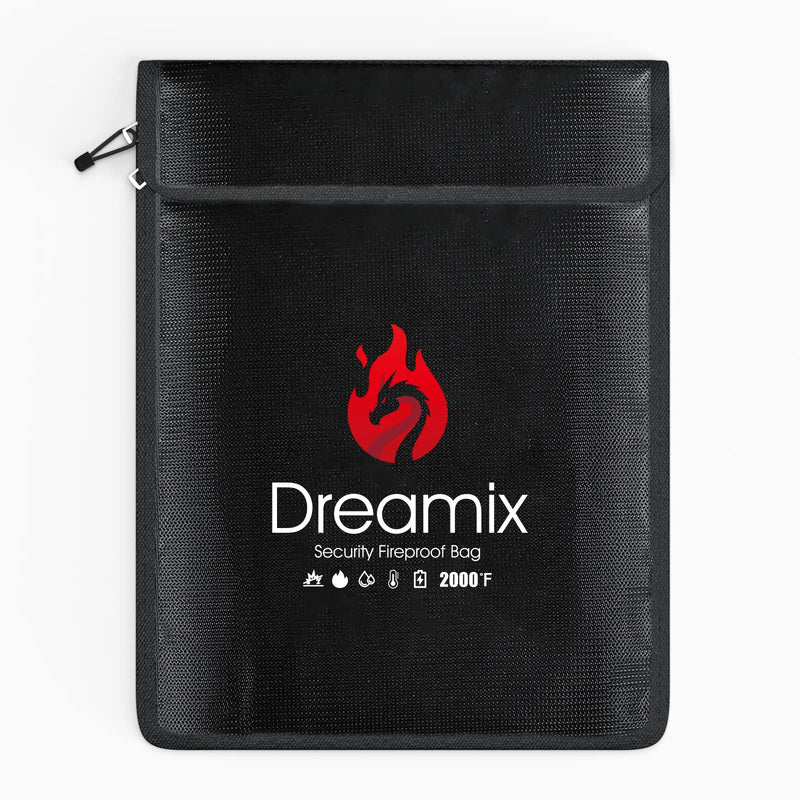 Dreamix Fireproof and Waterproof Document Bag Safe Storage Valuables Cash Jewelry Legal Documents File Upgraded Two Pockets Fireproof Money Bag (Black) Black