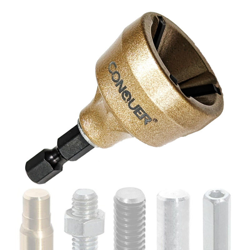 CONQUER Tools Deburring External Chamfer Tool, Premium Tungsten Blade, Deburring Drill Bit, Remove Burr Tools Quick Release Shank Fits for 1/8"-3/4"(3mm-19mm) Stainless Steel Burr Removal, Countersink PREMIUM TUNGSTEN Blade 1/8"-3/4"(3mm-19mm)