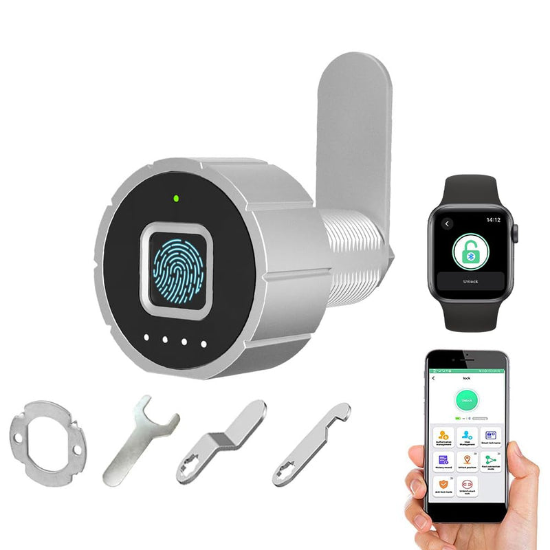 Fingerprint Drawer Lock eLinkSmart Phone App Biometric Cabinet Lock 30MM (27MM) with 3 Sizes Tubular Cam Support 20 Fingerprints 1000+ App Users iOS Watch Unlock F2 27mm