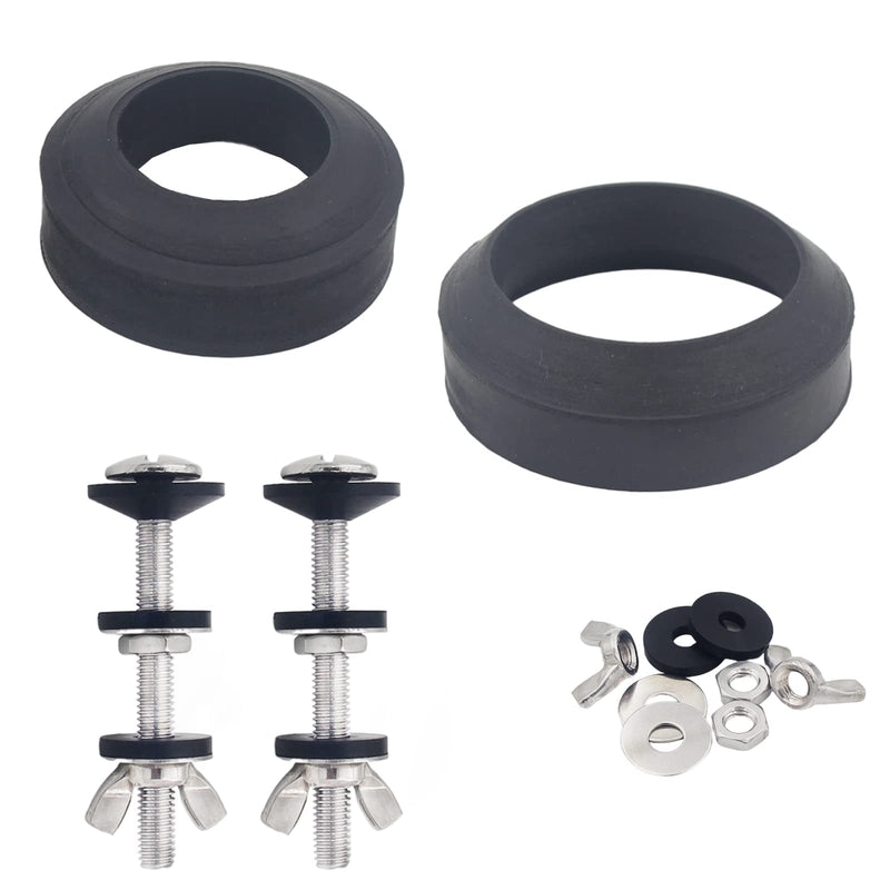 Universal Toilet Tank To Bowl Gasket,2 Kind Gasket and 2 Sets 5/16*3.15 inch Stainless Steel Heavy Duty Rustproof Bolt Hardware Kit,Fits Most 2-Inch and 3-Inch flush valve opening 2-Piece Toilet Tanks 2Pcs Gasket with 2 Sets Stainless Steel Bolt Kit