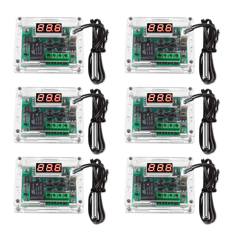 6pcs W1209 DC 12V Digital Temperature Controller Board Red Digital Display Thermostat -50-110°C Electronic Temperature Temp Control Module Switch with Waterproof Case 6pcs Red