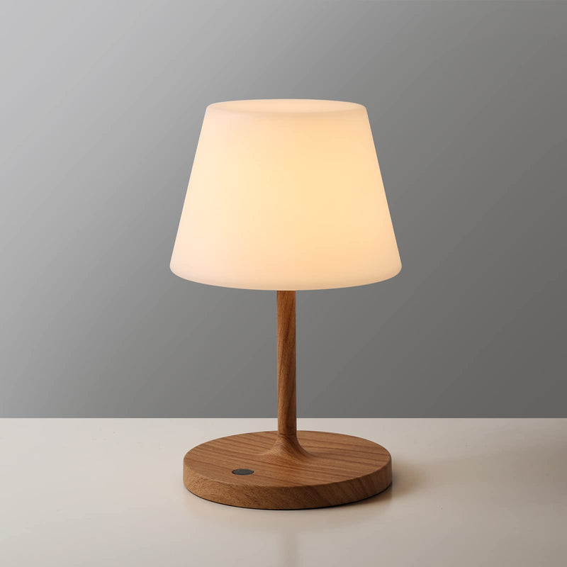 Outdoor Battery Operated Table Lamp Waterproof, 4000mAh Cordless Rechargeable, Touch Dimmable Desk Lamp, LED Night Light for Patio Camping Restaurant Home, H9.6in, Wood Grain 9.6in
