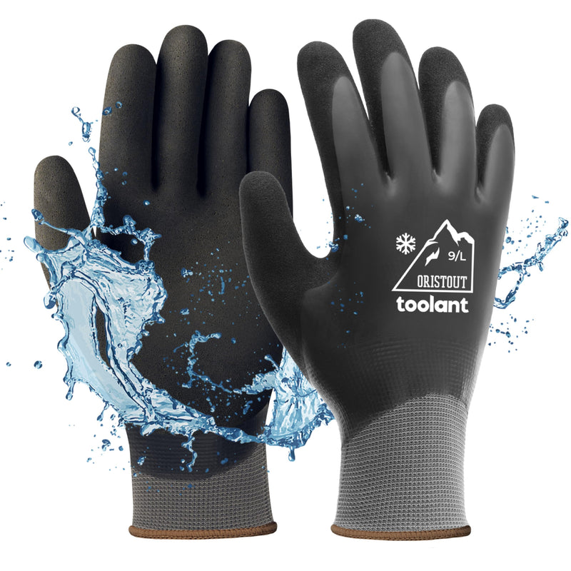 OriStout Winter Work Gloves for Men and Women, Touchscreen, Waterproof Gloves for Working in Freezer, Fishing and Gardening, Thermal Insulated, Super Grip, Grey, Large Large (Pack of 1)