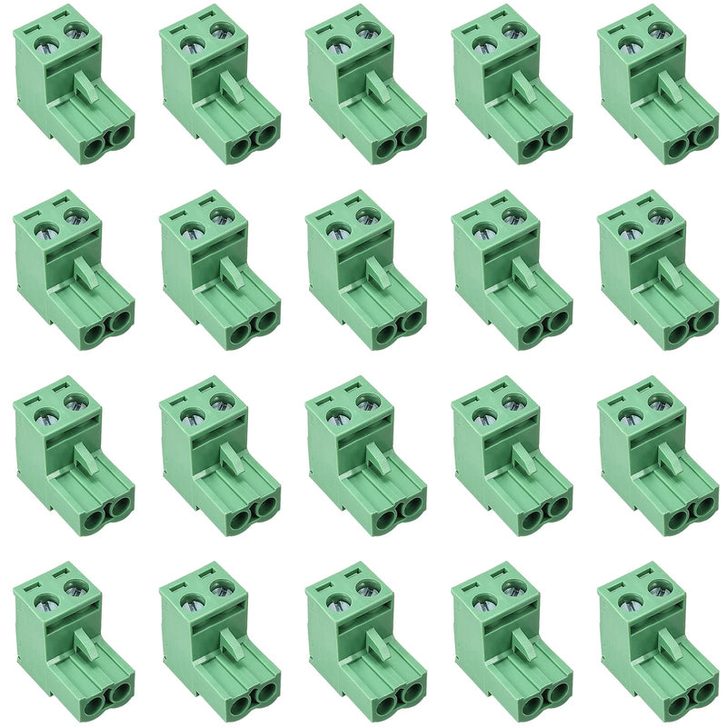 20 pcs 2 Pin 5.08mm Pitch Pluggable PCB Angle Screw Terminal Block Plug Connector Socket Panel Mount DIY (20pcs 2p) 20pcs 2P 5.08mm