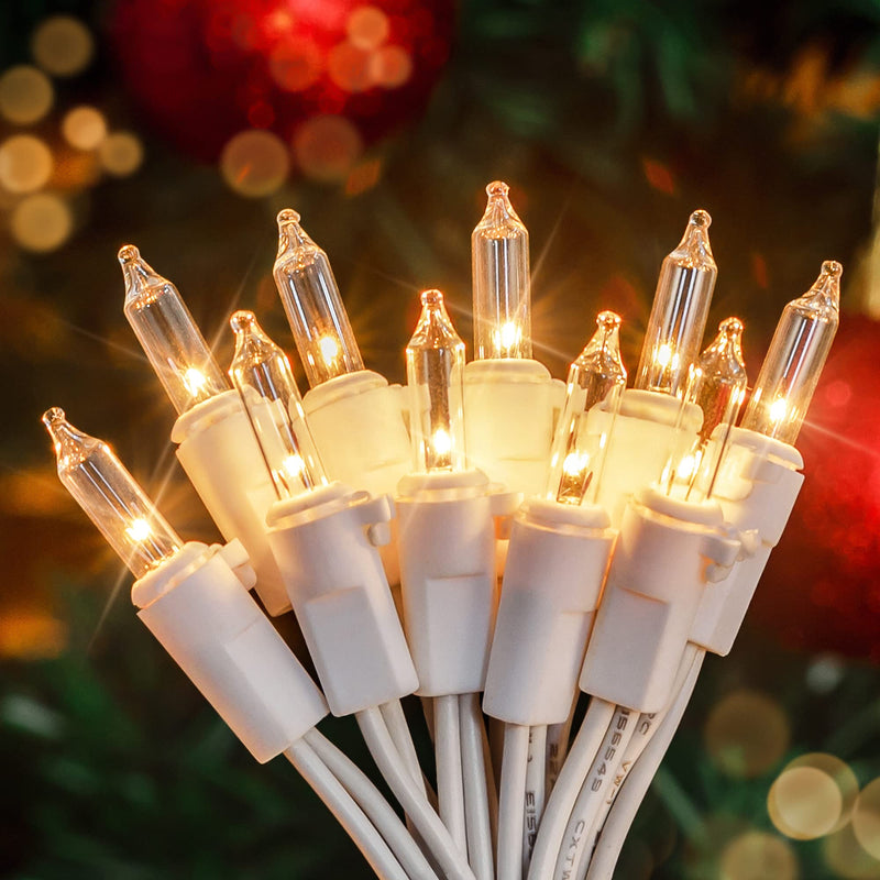 Hopolon 2PACK 50-Count Set Clear Christmas Lights with White Wire,Incandescent Bulb Mini String Lights for Holiday,Christmas Tree,Party, Wedding, Xmas, Home,Indoor & Outdoor Decorations(Warm White) Warm White 50L,2PACK