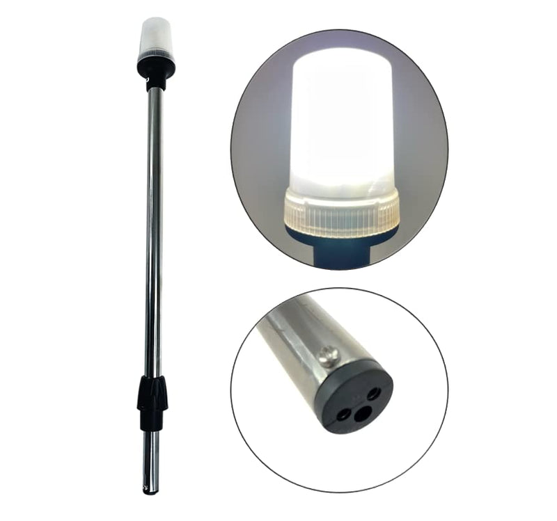 Pactrade Marine Boat LED All Round Anchor Navigation Stainless Steel Pole Light Black Base Clear Lens PA Housing 10-24VDC/2.5W Nature White 2NM Surface Mount IP:65 250 Lumen LM RoHS CE Certified (24") 24"
