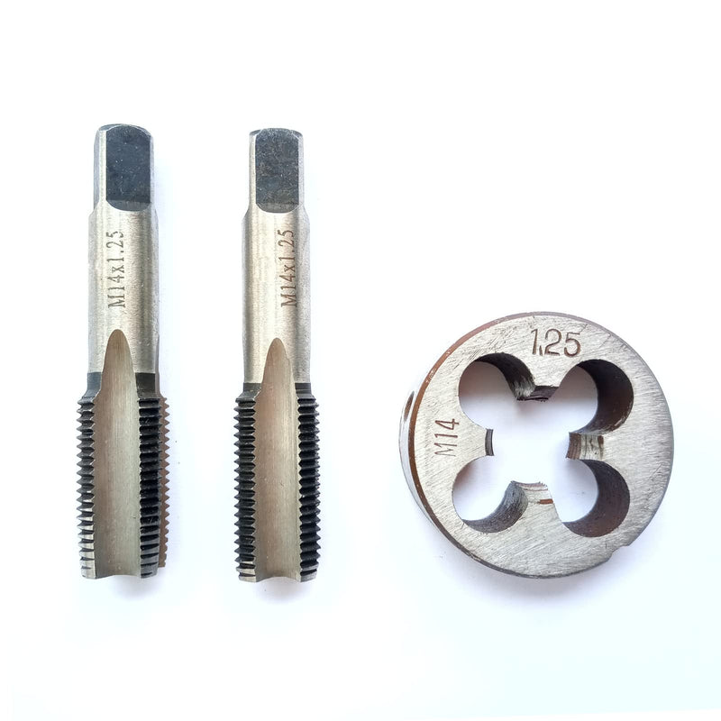 M14x1.25 Metric Hand Thread Tap and Die, 1 Tapper Tap, 1 Plug Tap, 1 Round Die, 1.25mm Pitch, Right Hand (M14x1.25, Tap&Die) M14x1.25