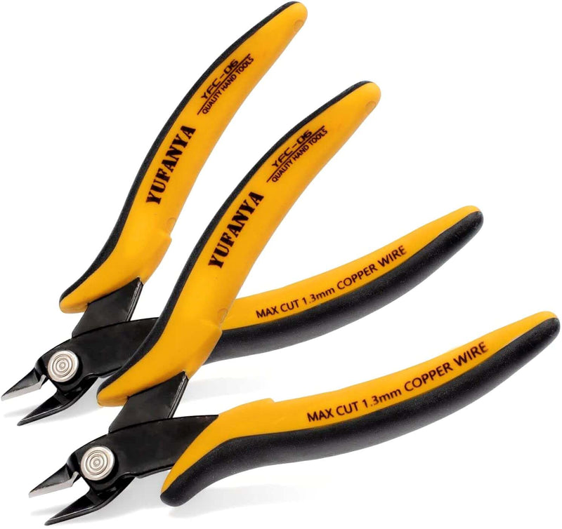 Micro Flush Cutter,Ultra Sharp Micro Wire Cutter Side Cutter with Internal Spring & Soft Rubber Handle,Diagonal Cuting Pliers for Electronics,jewelry making,Plastic,Zip Ties,Yellow & Black 2 Pack