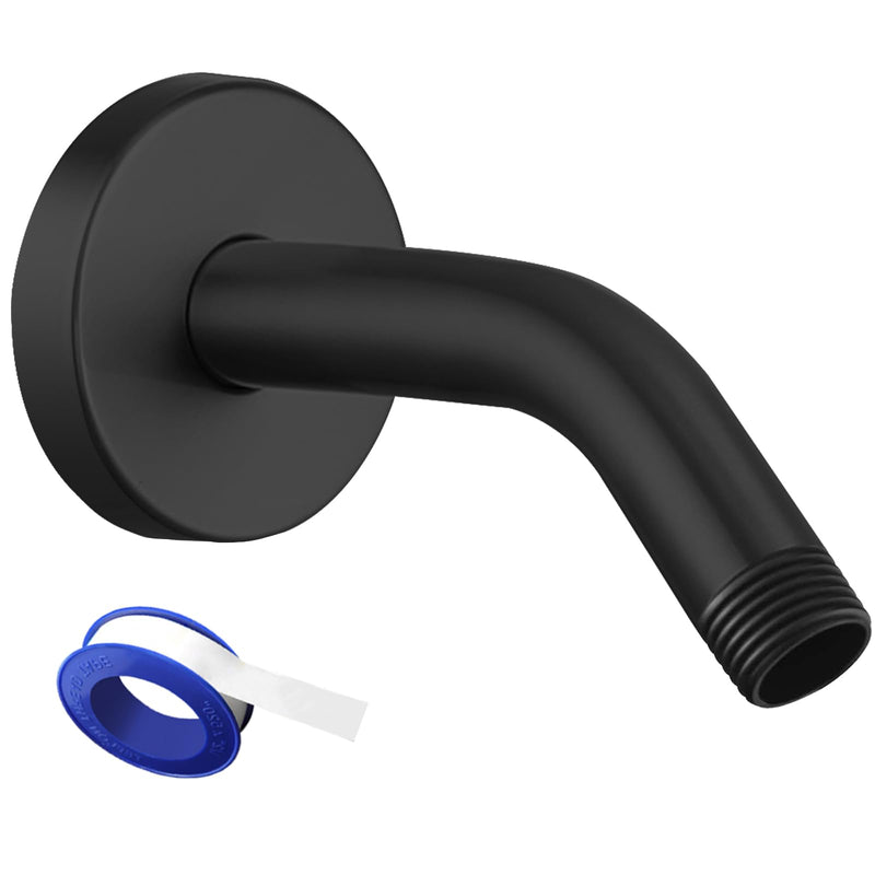 Voolan Shower Arm with Flange and Teflon Tape, Extension Shower Head Arm for Bathroom Fixed Shower Head, Solid Stainless Steel, Wall Mounted (6 Inch,Black) Black 6 Inch