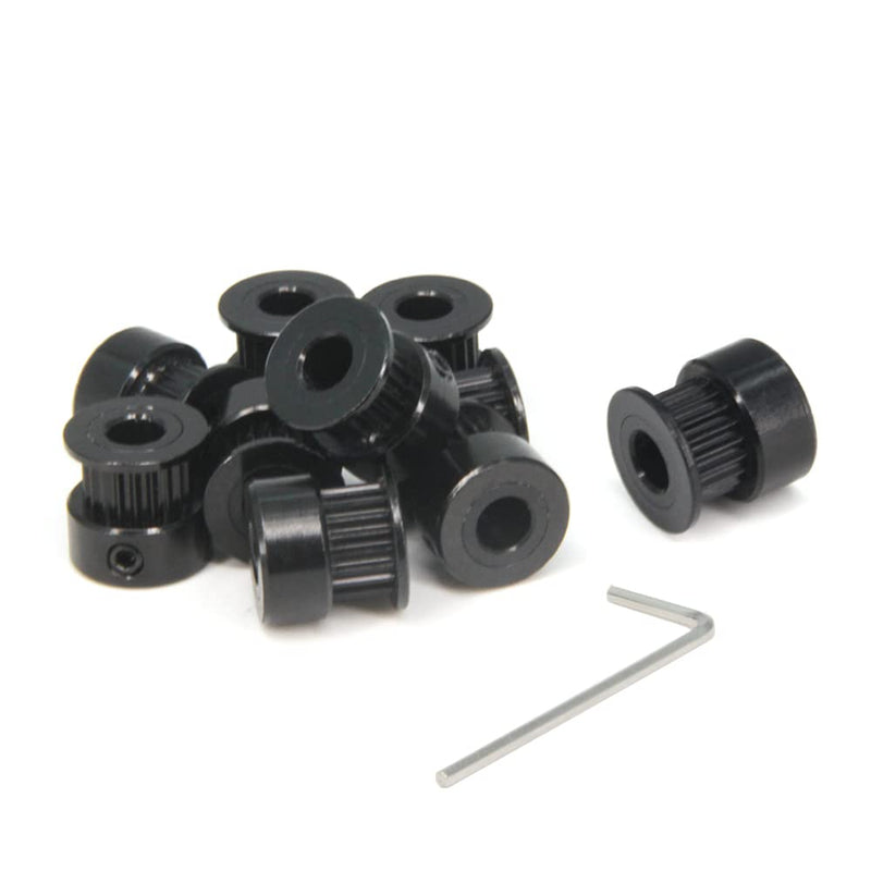 Zeberoxyz 10pcs/Set GT2 Pulleys Wheel 20 Teeth 6.35mm Bore Black Aluminum Timing Belt Idler Pulleys for 3D Printer 6mm Width Timing Belt (20T-6.35mm Bore-Black) 20T-6.35mm Bore-Black