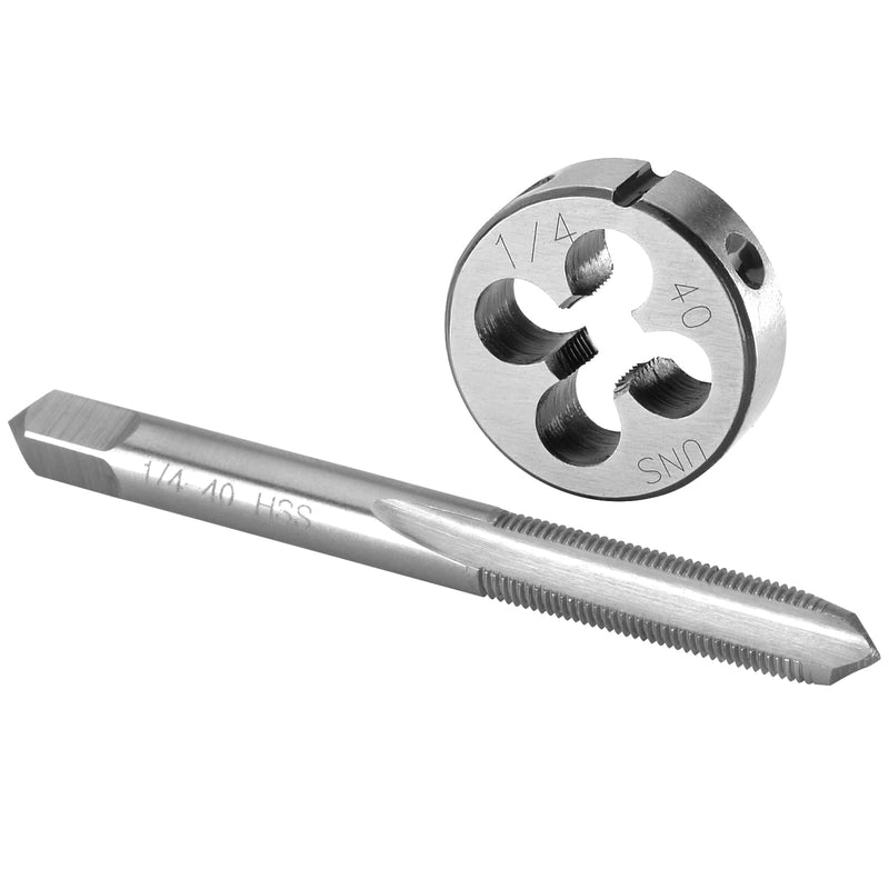Burkit 1/4"-40 UNS Tap and Die Set, 1/4 x 40 UNS Machine Thread Tap and Round Die Right Hand 1/4-40 UNS