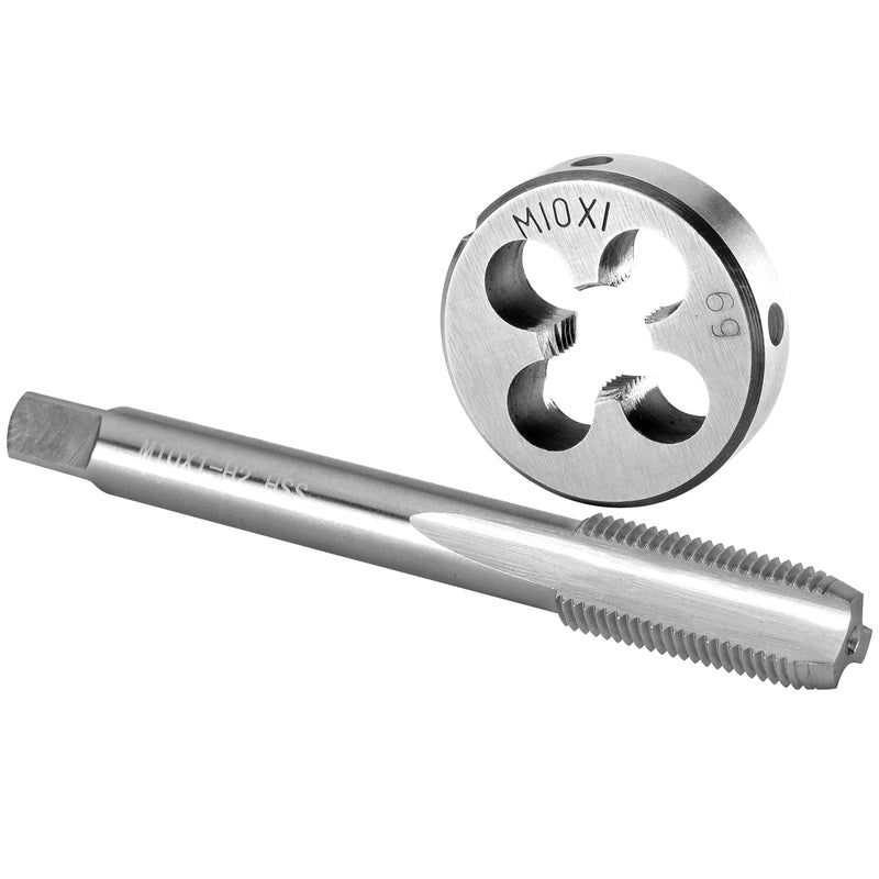 Burkit M10 X 1 Tap and Die Set, M10 x 1.0 Machine Thread Tap and Round Die Right Hand M10X1.0