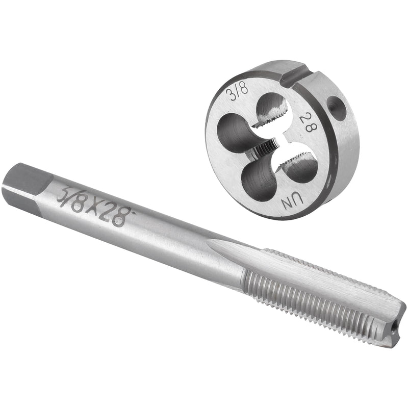 Burkit 3/8"-28 UN Tap and Die Set, 3/8 x 28 UN Machine Thread Tap and Round Die Right Hand 3/8-28 UN