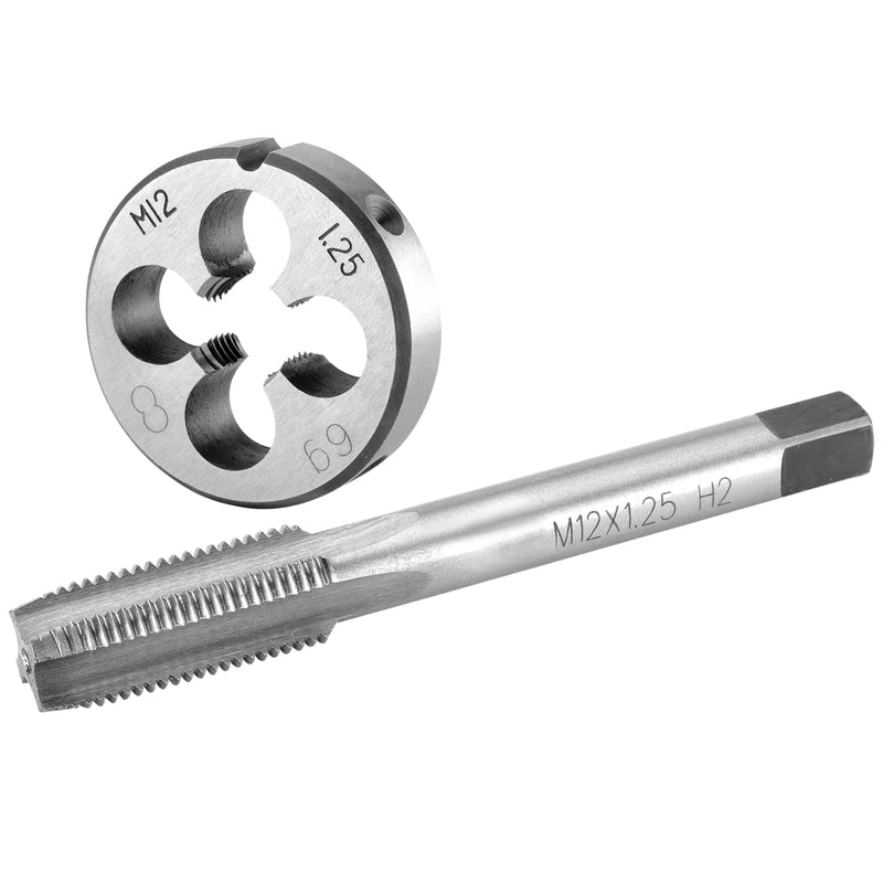 Burkit M12 X 1.25 Tap and Die Set Right Hand, M12 x 1.25 Machine Thread Tap and Round Die M12x1.25