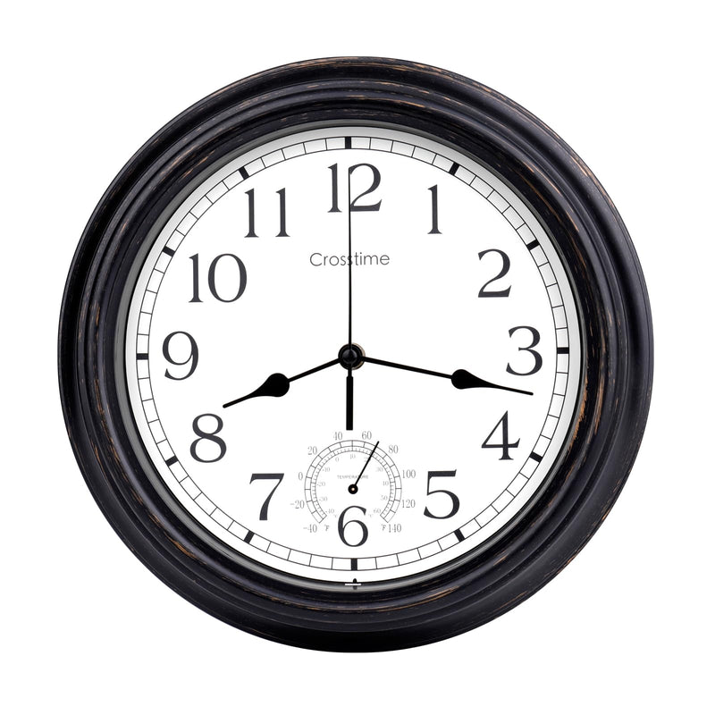16 Inch Large Outdoor Clock Waterproof with Thermometer Retro Wall Clocks for Patio Pool Garden Home,Bronze 16" Bronze
