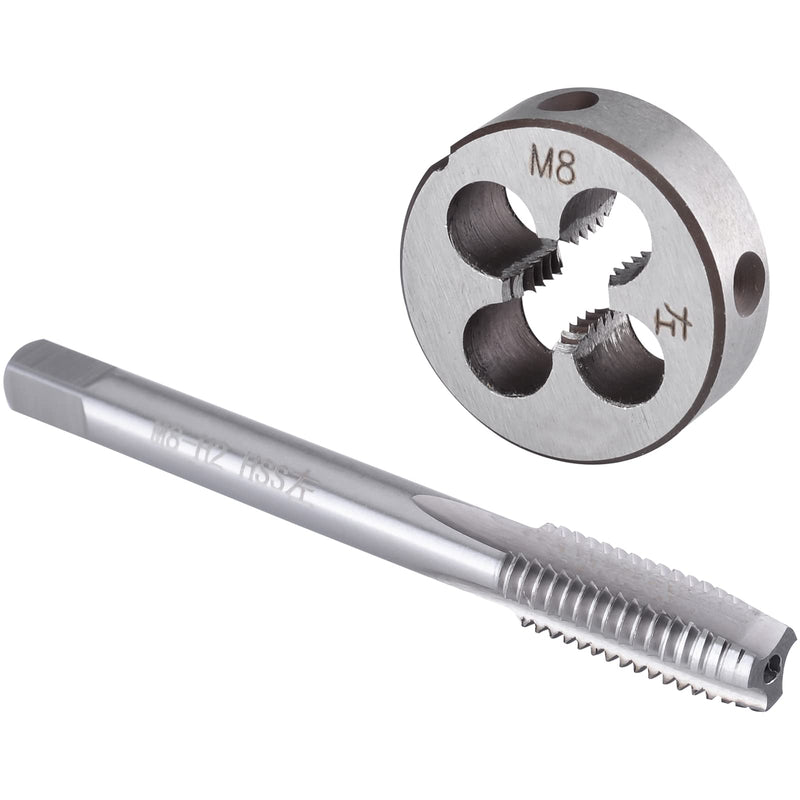 Burkit M8 X 1.25 Tap and Die Set Left Hand, M8 x 1.25 Machine Thread Tap and Round Die M8X1.25 Left Hand