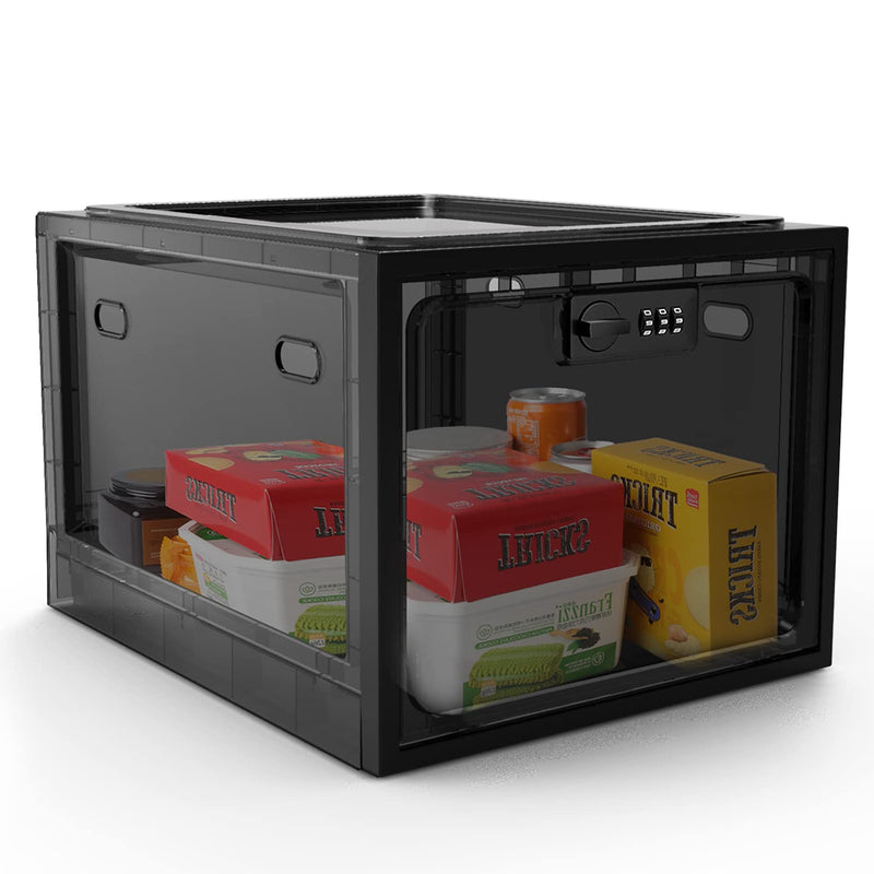 SANIDIKA Lock Box with Metal Combination Locker - Lockable Box for Locking Food Snack Container,Locked Medicine Cabinet,Medication Lockbox,Black-Translucent,11.9 * 9.3 * 7.6 Inches Black-translucent