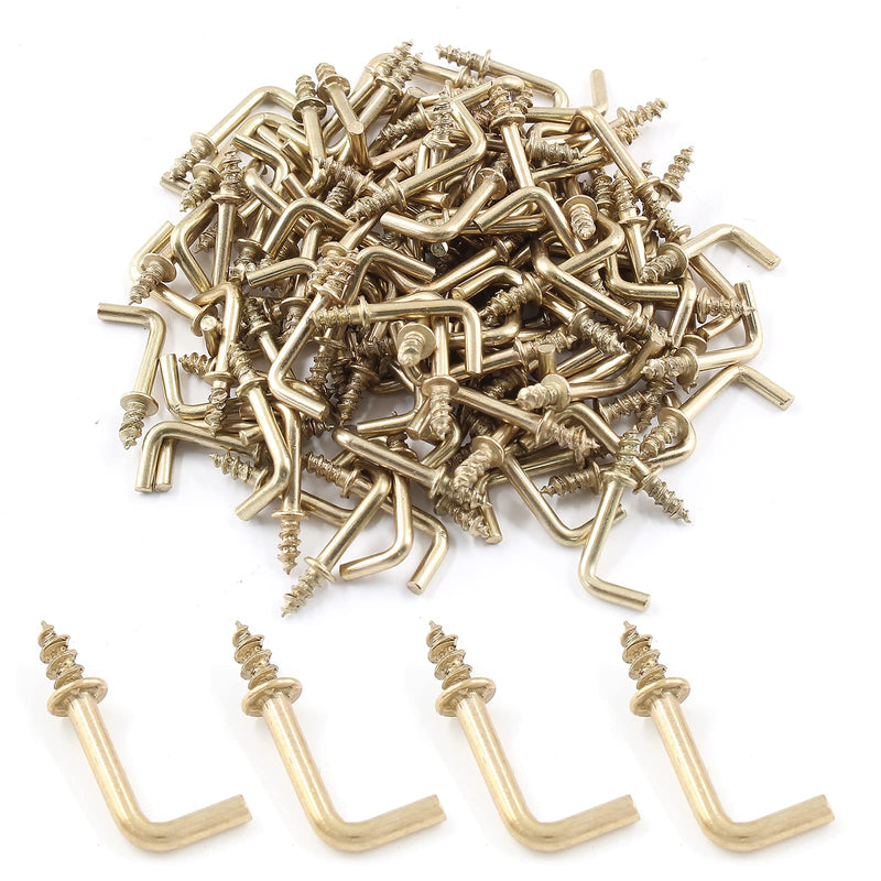 Bivethoi 150pcs Tiny L Hooks for Hanging, Mini Right Angle Screw Hooks 1/2 Inch Square Bend Hooks, Gold L Shaped Hooks 90 Degree Screw Hooks, 7 Shape Hook Self Tapping Screw Hooks Metal Screw in Hooks