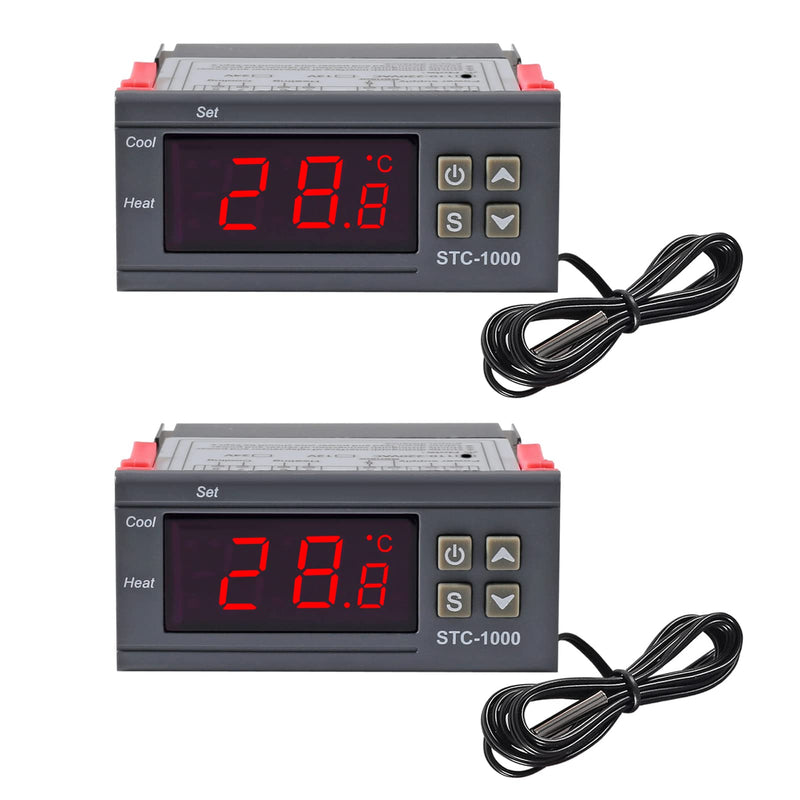 2 Pack STC-1000 AC 10A 110V-220V All-Purpose Digital LED Temperature Controller Heating Cooling Thermostat 2 Relays Output with NTC Sensor Probe