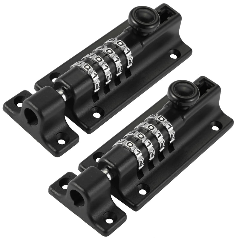 Combination Locking Bolt 2 Pack,Thickened Solid Zinc Alloy Combination Barrel Bolt,Safety Slide Latch Lock with Password Setting,for Shed,Garages,Fences,Iron Gate.(Black 4.8 inch) Black-2 Combination Locking Bolt
