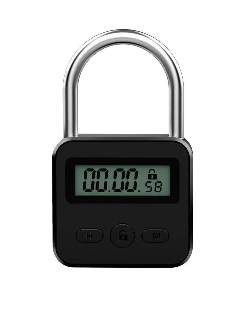 Metal Timer Lock - Electronic Time Padlock 99 Hours Max Timing with Electronic LCD Timed Display - USB Rechargeable (Black) Black