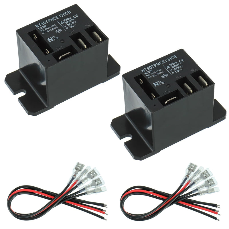 NT90-AC120V-10X Power Relay AC 120V Coil 120 VAC 30A 40A SPDT(1NO 1NC) with Flange Mounting and 10 Quick Connect Terminals Wires Mini Relay(Pack of 2pcs)