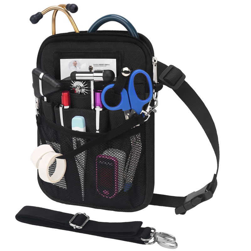 BOVKE Nurse Fanny Pack with Medical Gear Pockets, Tape Holder, Medical Bag Nurse Waist Pouch Organizer with Utility Storage for Stethoscopes, Bandage Scissors and Other Emergency Supplies, Black