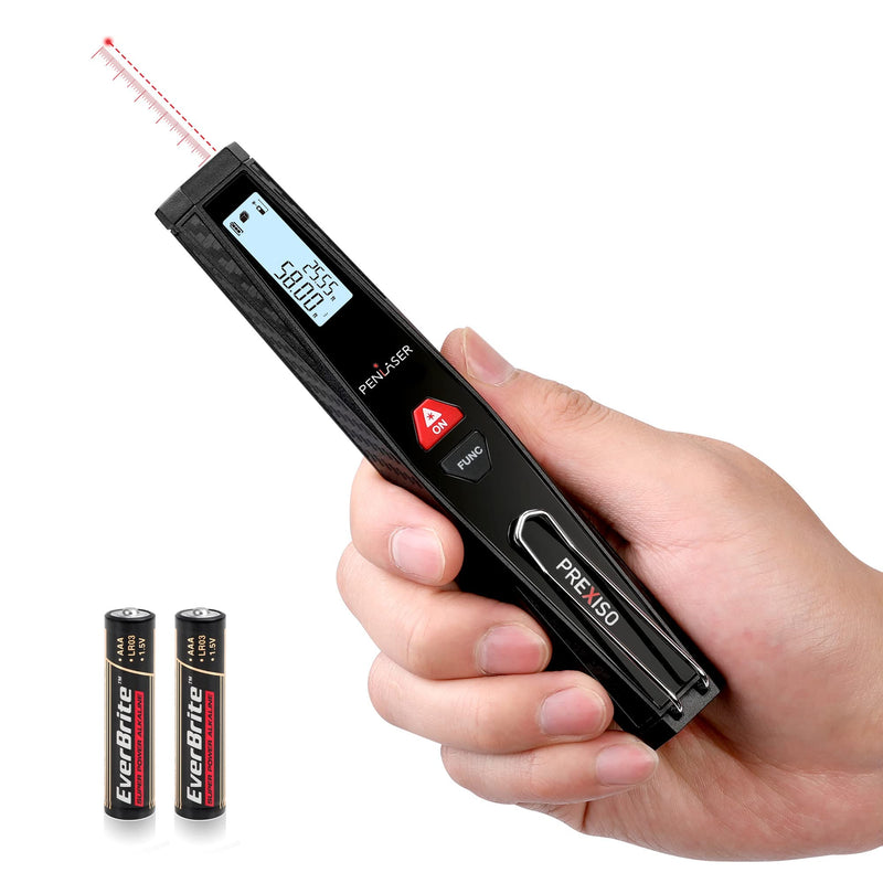PREXISO Pocket Laser Measurement Tool, 135Ft Laser Distance Meter Backlit Display Laser Measure with Pen Clip Ft/Ft+in/in/M Unit - Pythagorean, Distance, Area, Volume Modes for Home, Industries Black 135 Ft