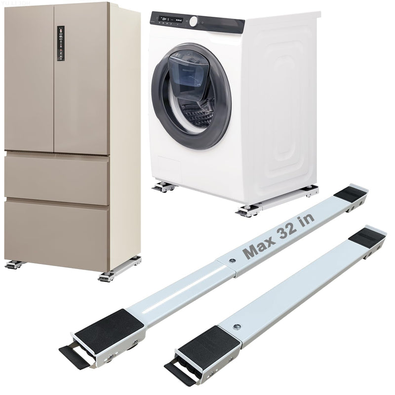 Appliance Rollers Heavy Duty,Max 32in,Second Generation Extendable Appliance Rollers Mobile Washing Machine Base Easily Move Washing Machines, Dryers, Refrigerators, Furniture (White) White
