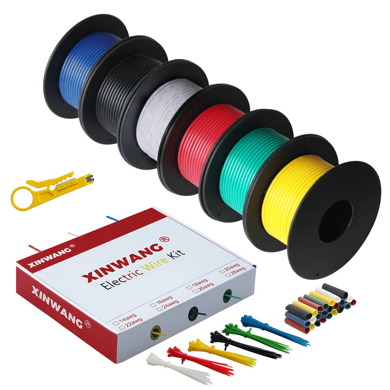 Electrical Wire,18 Gauge Wire,18 awg Wire-XINWANG 18 Gauge Stranded Tinned Copper Wire with PVC Insulation((OD:2.0 mm) 6 Colors,20ft Each, Hook Up Wire Kit 18AWG20FT-PVC