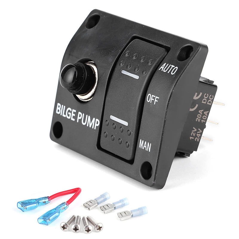 Bilge Pump Switch Panel, 3 Way Boat Circuit Control with Auto Off Manual Switch LED Indicator for DC 12V/24V Bilge Pump