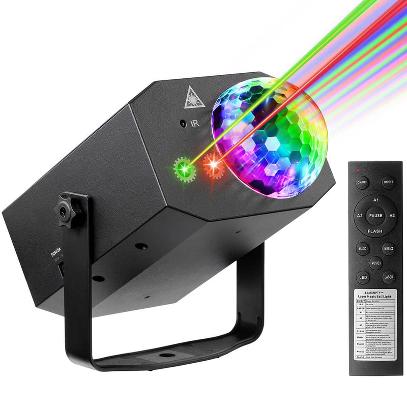 Dj Party Disco Ball Lights with Pattern and Sound Activated,10 ft USB Cable, Laucnpty LED Stage Strobe Light that Sync with Music, Christmas Rave/Home Karaoke/Dance/Club Bar Lights for Parties (Black) Black