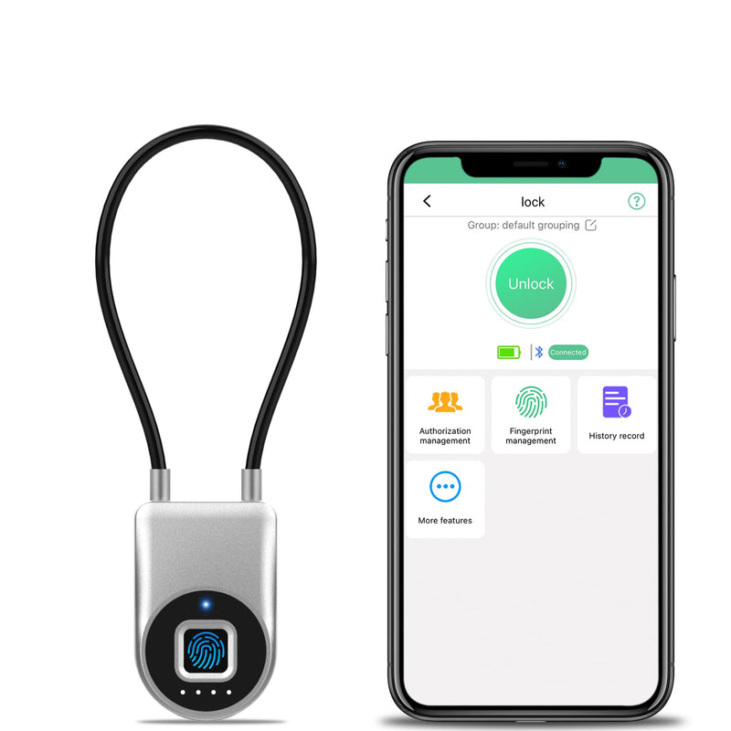 Fingerprint Gate Lock, 3.6'' Long Cable Fingerprint Lock, Smart Keyless Biometric Waterproof Outdoor Bluetooth Cord Gate Lock for Outdoor Fence Gym Locker Helmet Case Silver 3.6'' Shackle