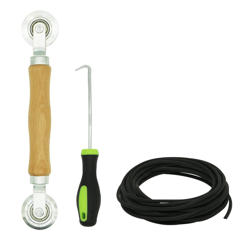 Screen Repair Kit - Screen Roller Tool with Bearing, Screen Retainer Spline(32ft) and Spline Removal Hook for Installing & Replacing Window Patio Sliding Door 3in1 Screen Tool Kit